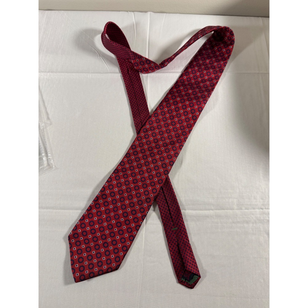 Vintage 90s Tommy Hilfiger Red Blue Geometric Silk Necktie Classic Business Tie